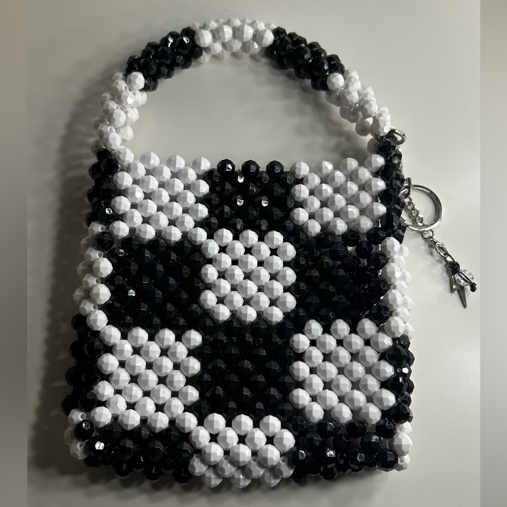 Black and White Beaded Handbag